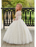 Illusion Neck Ivory Lace Tulle Floor Length Flower Girl Dress Illusion Neck Ivory Lace Tulle Floor Length Flower Girl Dress